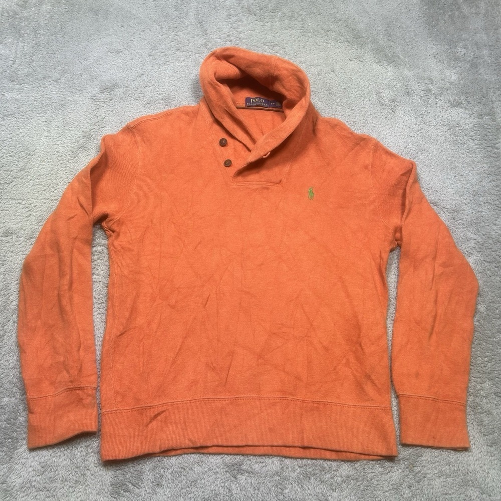 Polo Ralph Lauren Sweater Men's S Orange Cowl Neck Pullover Cotton Buttons *SPOT